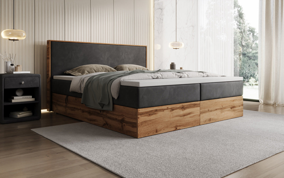 Boxspringbett Timber mit Stauraum in Samt