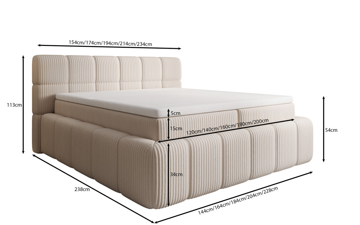 Boxspringbett Bombo a Cord mat Stauraum