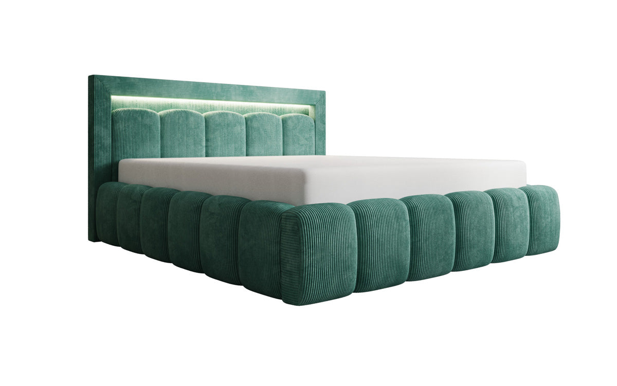 Designer-Polsterbett Lume aus Cord mat Stauraum an RGB-Beliichtung