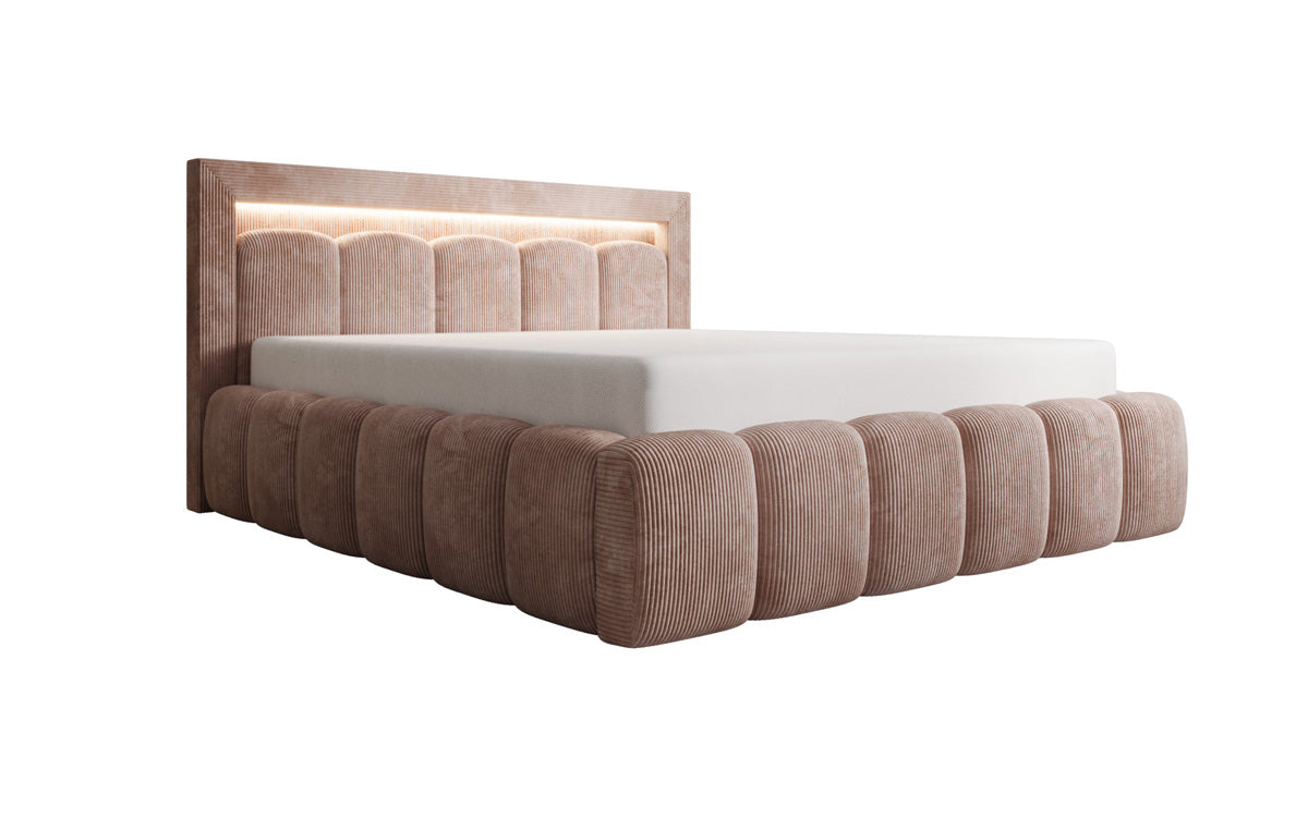 Designer-Polsterbett Lume aus Cord mat Stauraum an RGB-Beliichtung