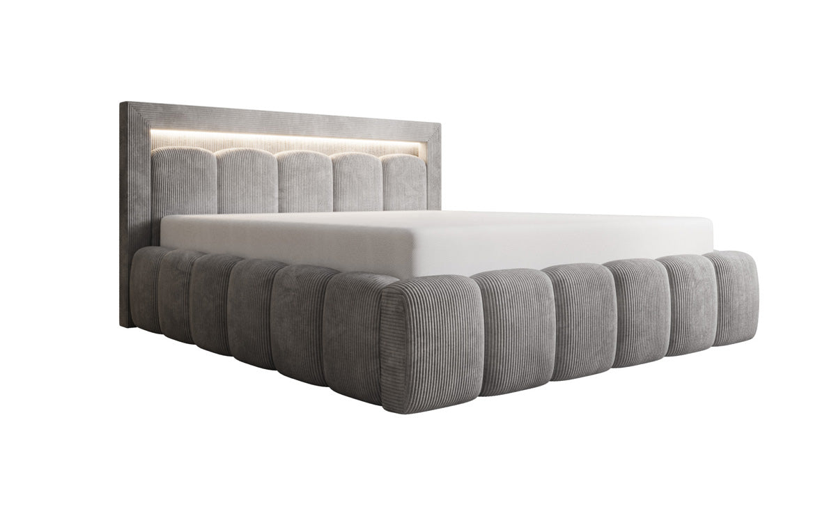 Designer-Polsterbett Lume aus Cord mat Stauraum an RGB-Beliichtung