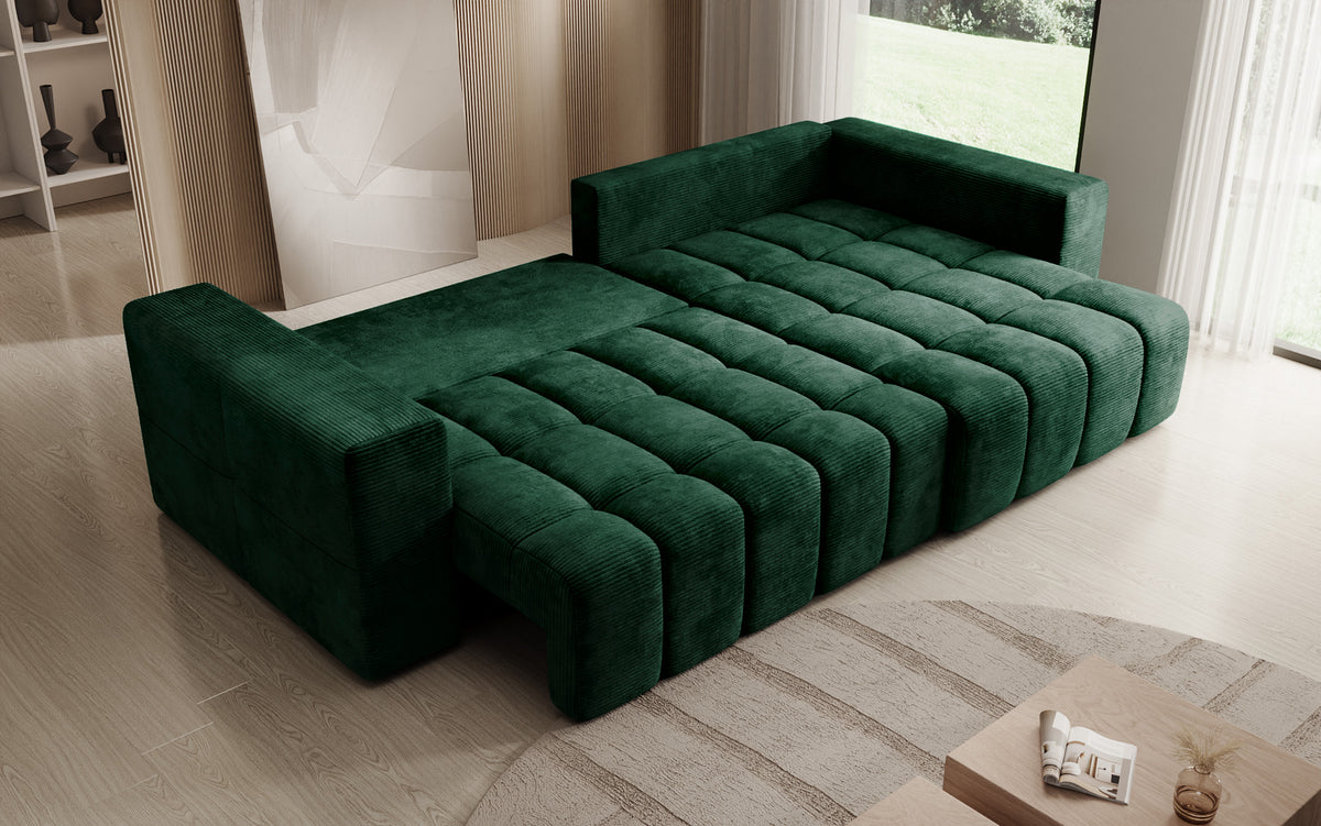 Designer Ecksofa Momo mit Schlaf- und Klappfunktion in Cord