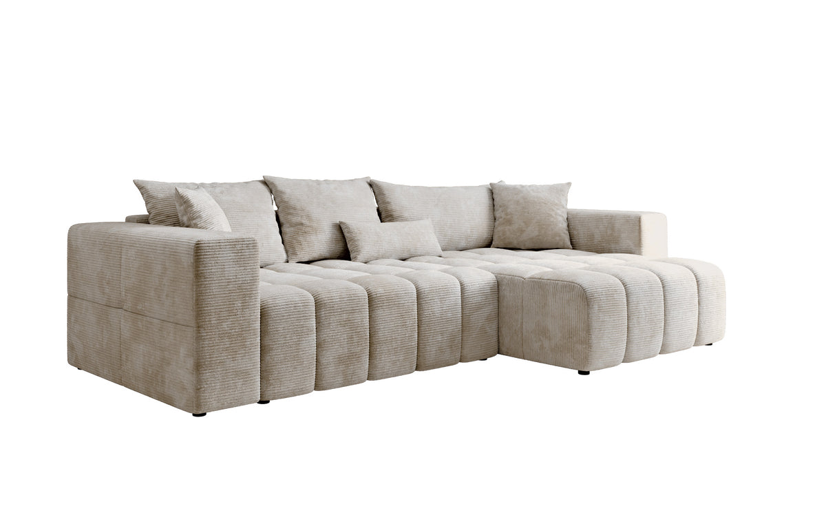 Designer Ecksofa Momo mit Schlaf- und Klappfunktion in Cord