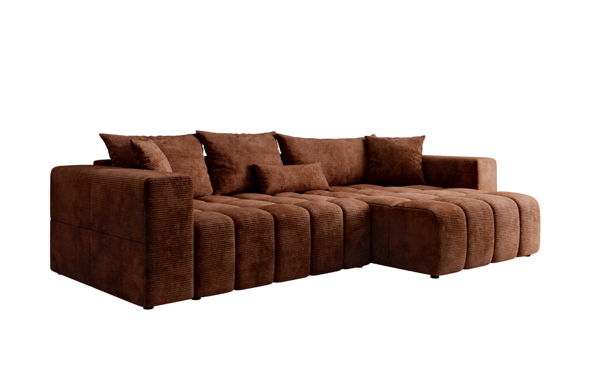 Designer Ecksofa Momo mit Schlaf- und Klappfunktion in Cord