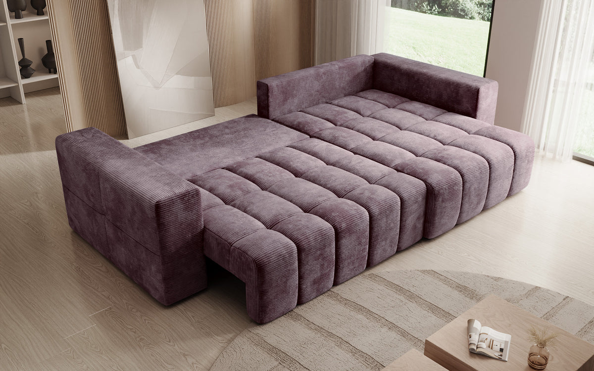 Designer Ecksofa Momo mit Schlaf- und Klappfunktion in Cord