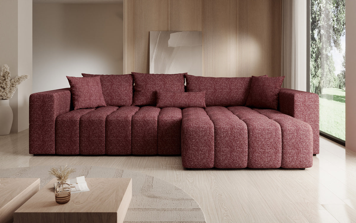 Designer Ecksofa Momo mit Schlaf- und Klappfunktion in Strukturstoff