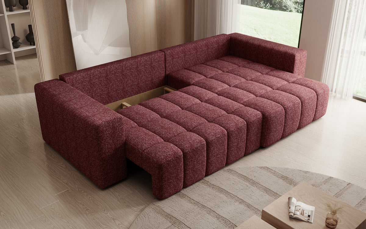 Designer Ecksofa Momo mit Schlaf- und Klappfunktion in Strukturstoff