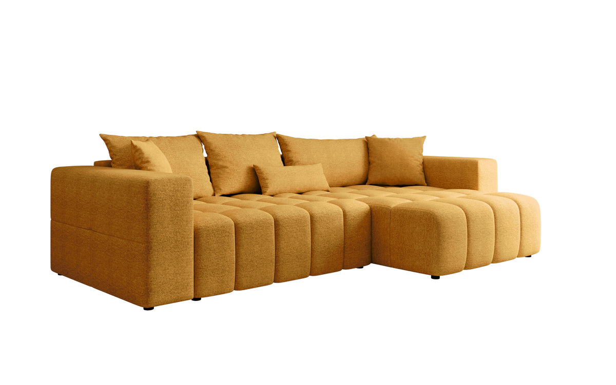 Designer Ecksofa Momo mit Schlaf- und Klappfunktion in Strukturstoff