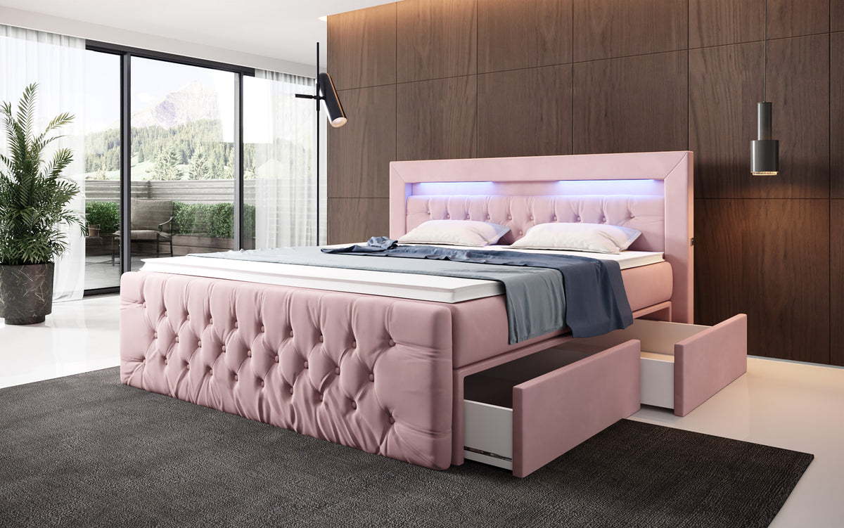 Boxspringbett Menzogna Samt mat LED an Späicherplaz (2 Schubladen)