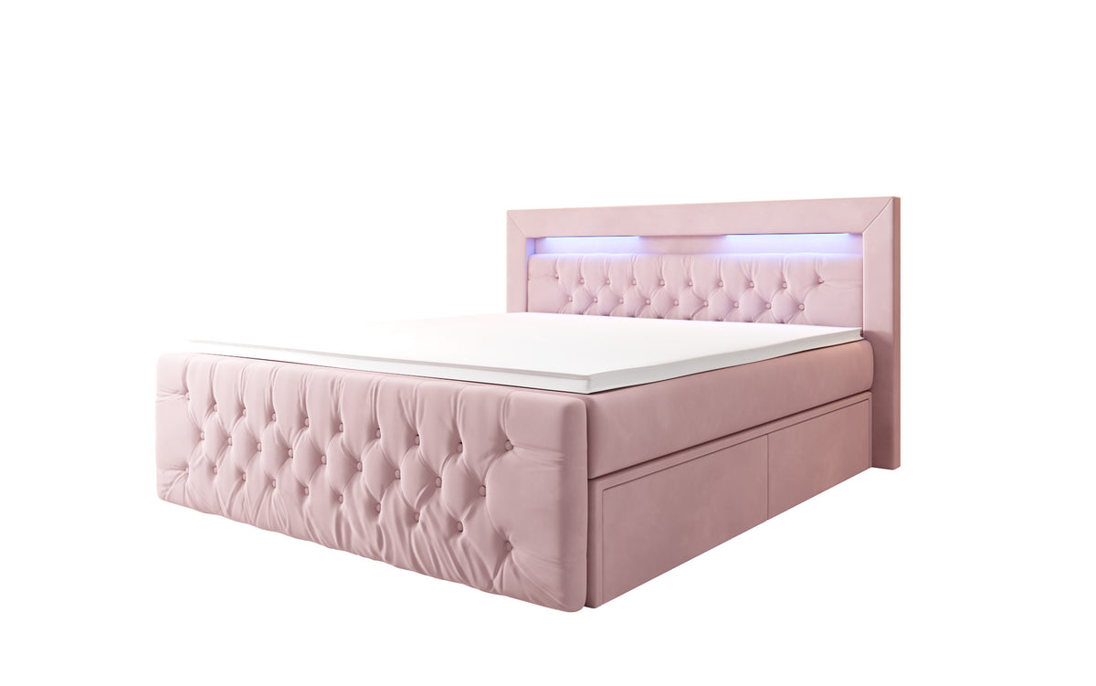 Boxspringbett Menzogna Samt mat LED an Späicherplaz (2 Schubladen)