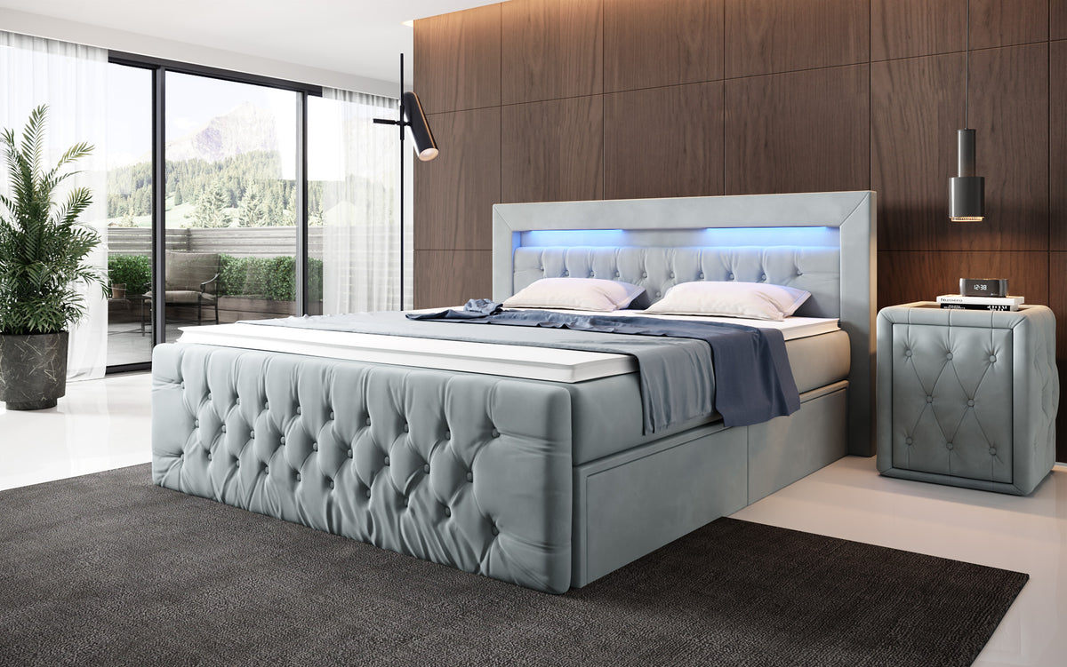 Boxspringbett Menzogna Samt mat LED an Späicherplaz (2 Schubladen)