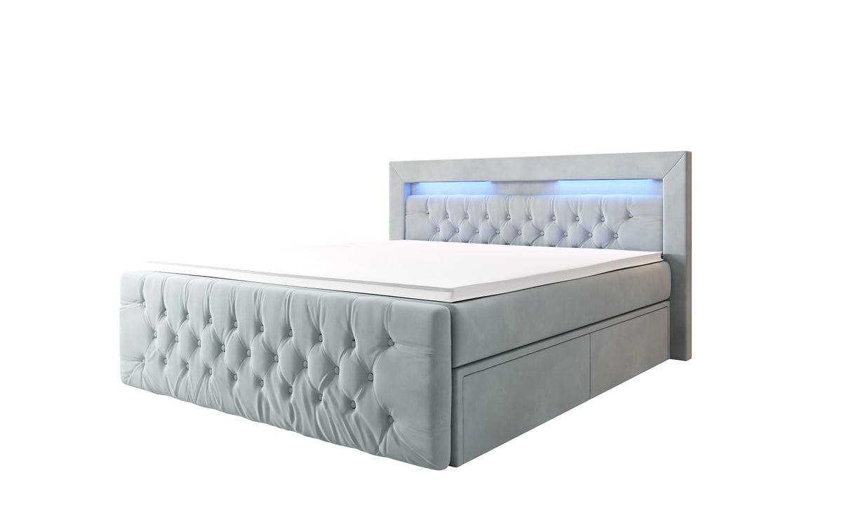 Boxspringbett Menzogna Samt mat LED an Späicherplaz (2 Schubladen)