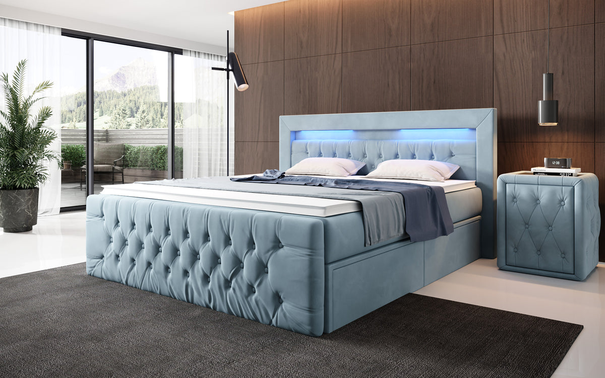 Boxspringbett Menzogna Samt mat LED an Späicherplaz (2 Schubladen)