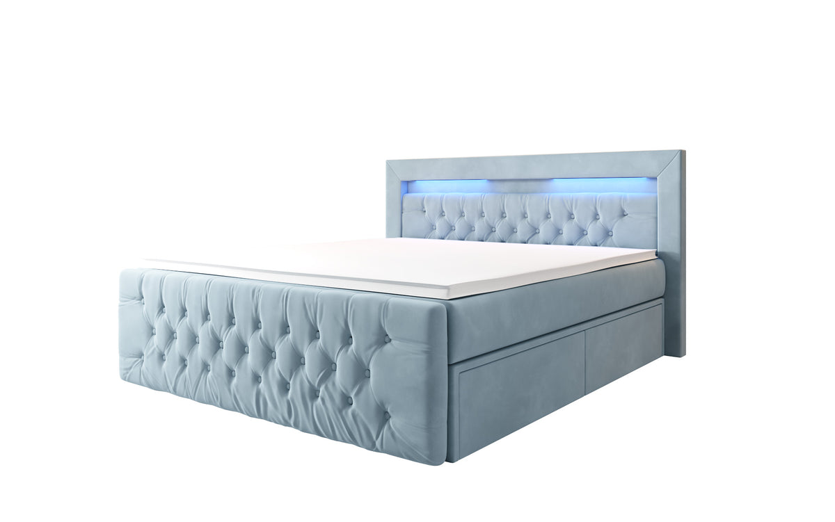 Boxspringbett Menzogna Samt mat LED an Späicherplaz (2 Schubladen)