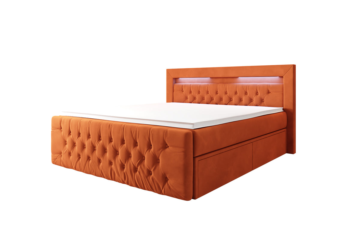 Boxspringbett Menzogna Samt mat LED an Späicherplaz (2 Schubladen)