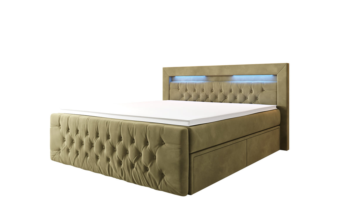 Boxspringbett Menzogna Samt mat LED an Späicherplaz (2 Schubladen)