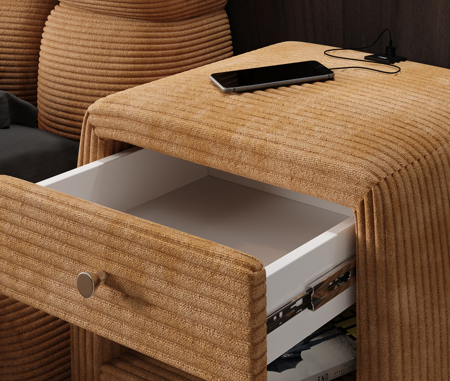 Designer Nachttisch Lilly mit USB Anschluss in Cord