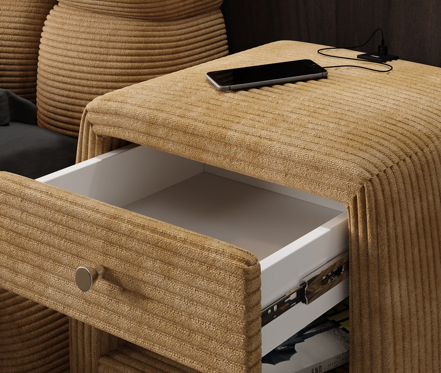 Designer Nachttisch Lilly mit USB Anschluss in Cord
