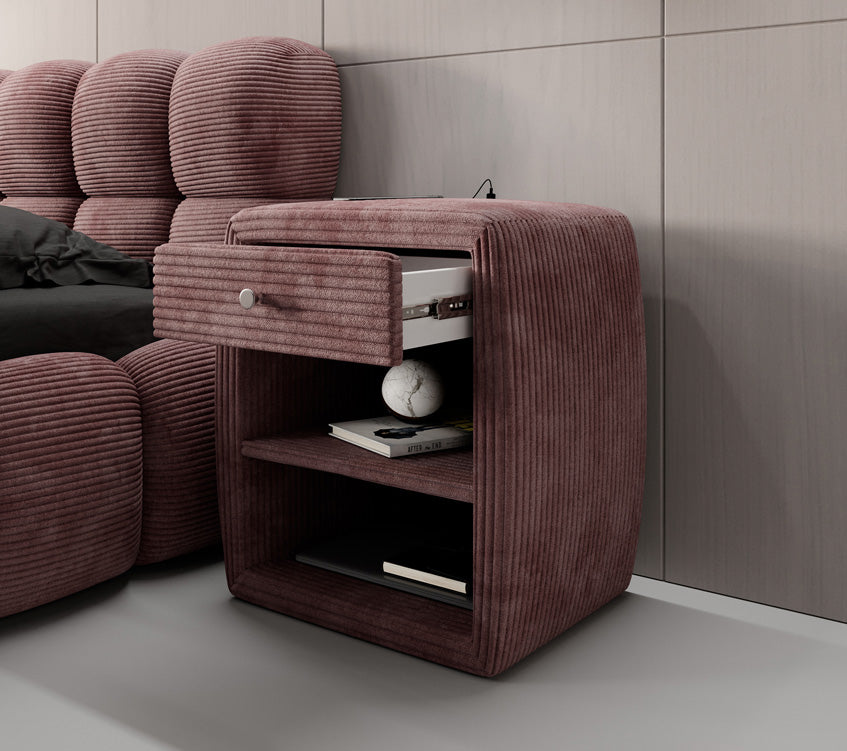 Designer Nachttisch Lilly mit USB Anschluss in Cord