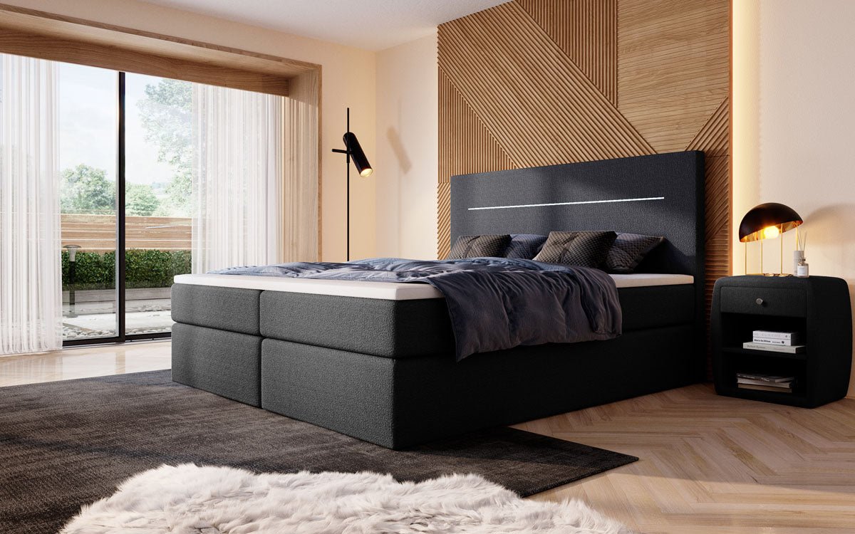 Boxspringbett Sejour Bouclé mat LED a Späicherplaz