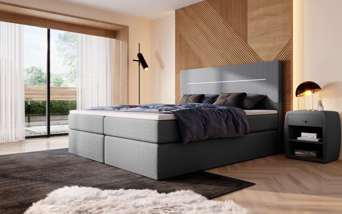 Boxspringbett Sejour Bouclé mat LED a Späicherplaz