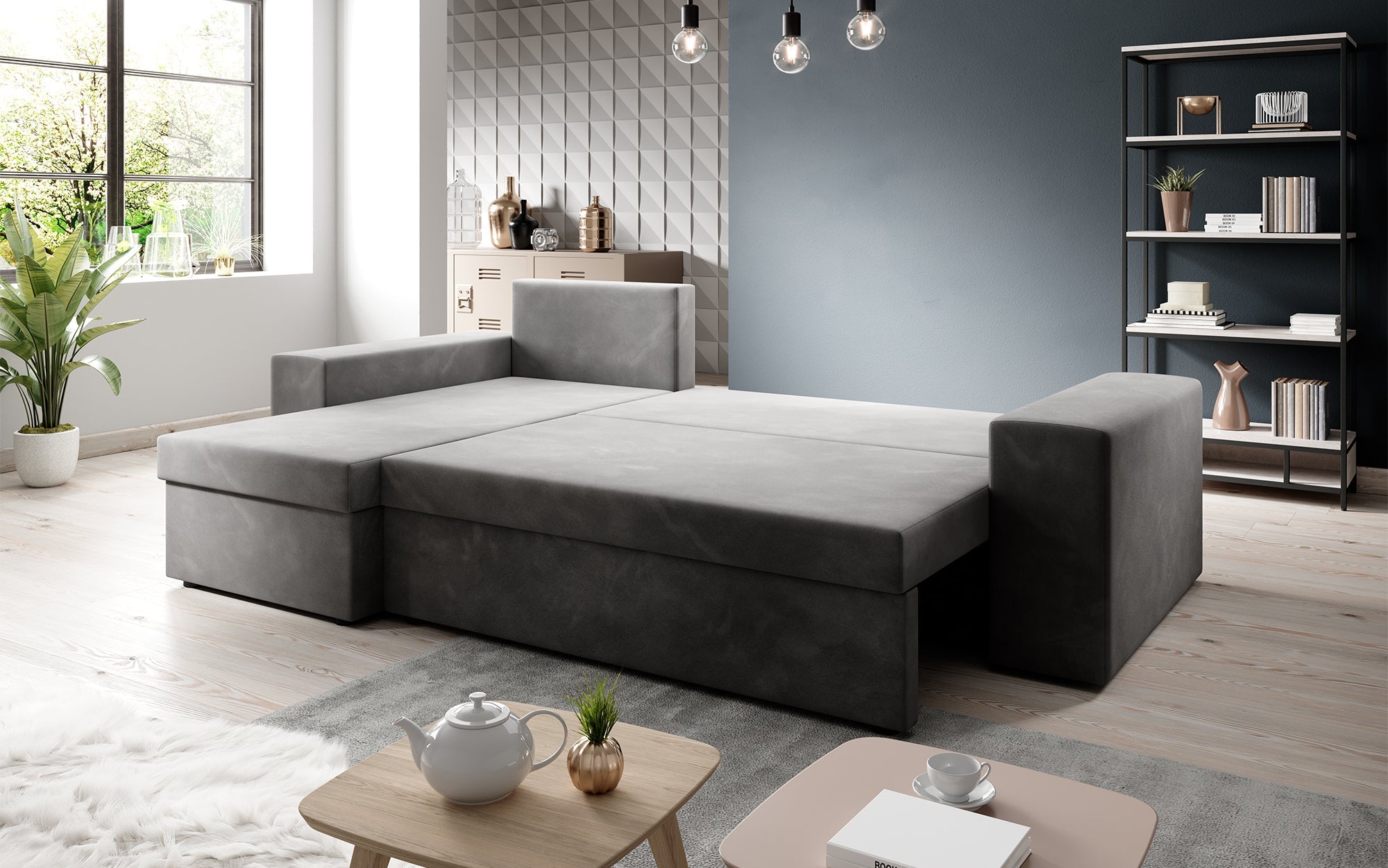 Designer Sofa Denver Bouclé mat Schloof- a Klappfunktioun