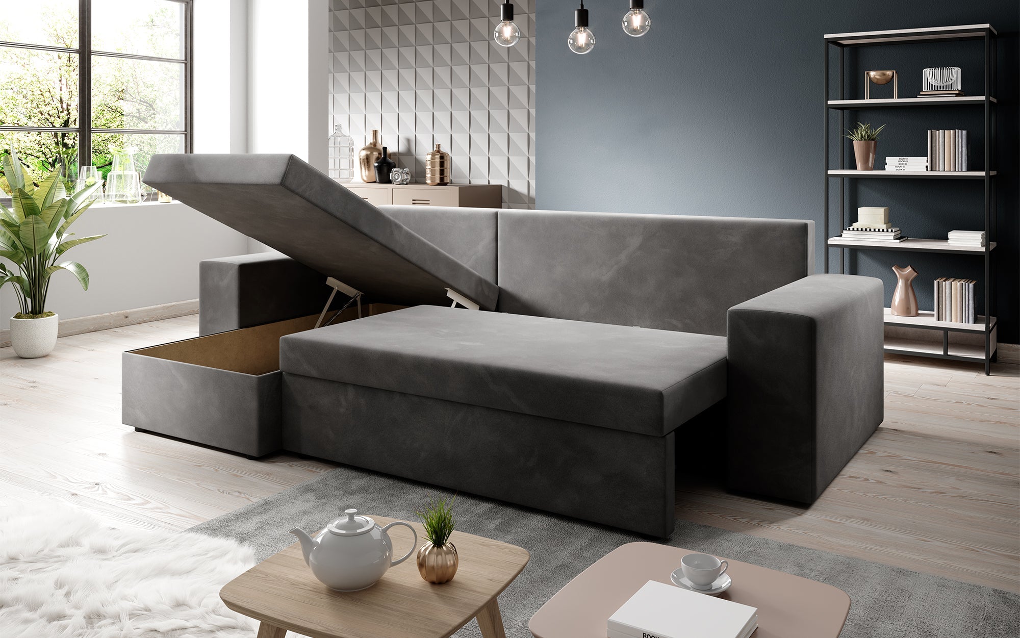 Designer Sofa Denver Bouclé mat Schloof- a Klappfunktioun