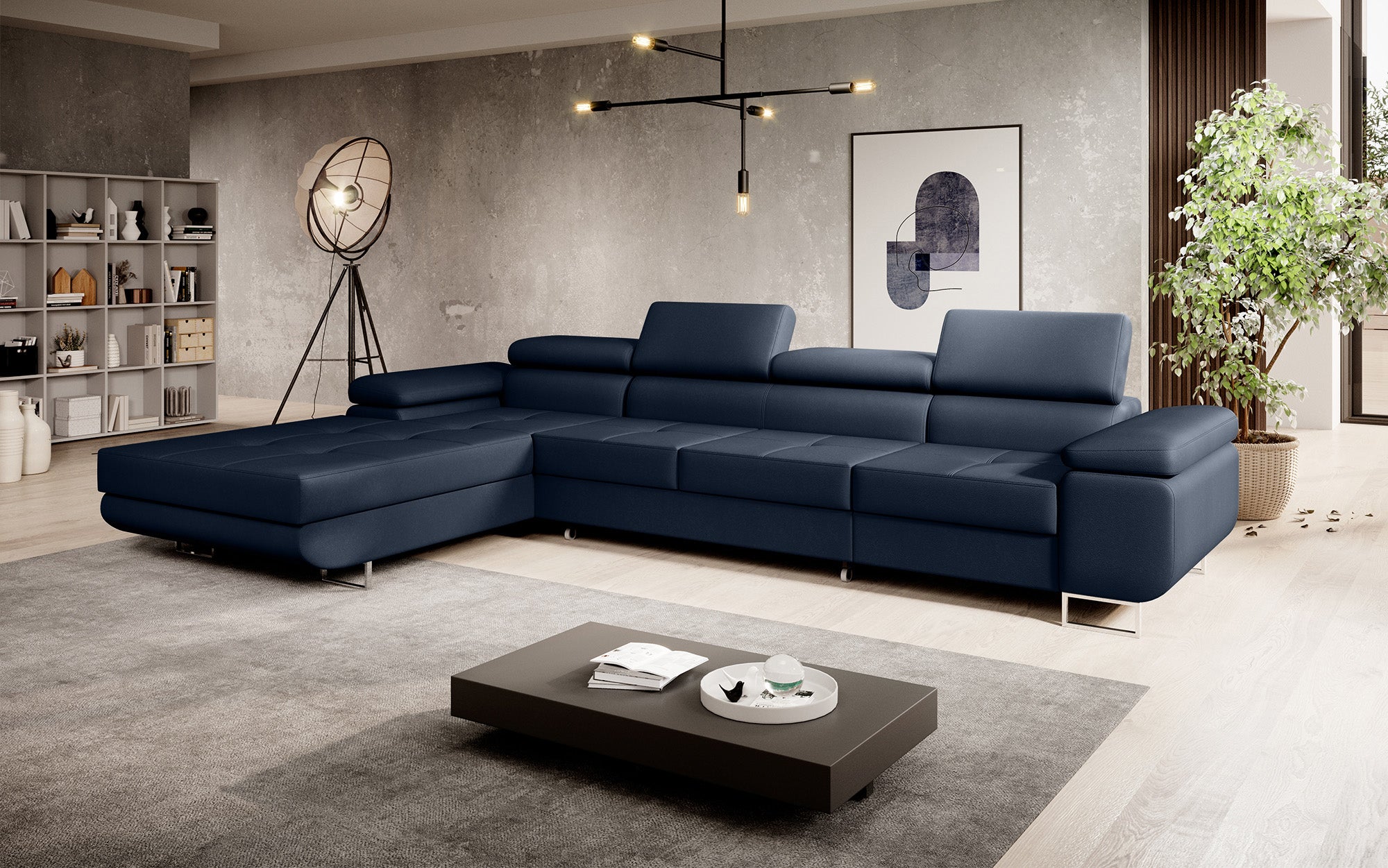 Designer Sofa Calvera Maxi mat Schloof- an Zesummeklappfunktioun a Kënschtläder