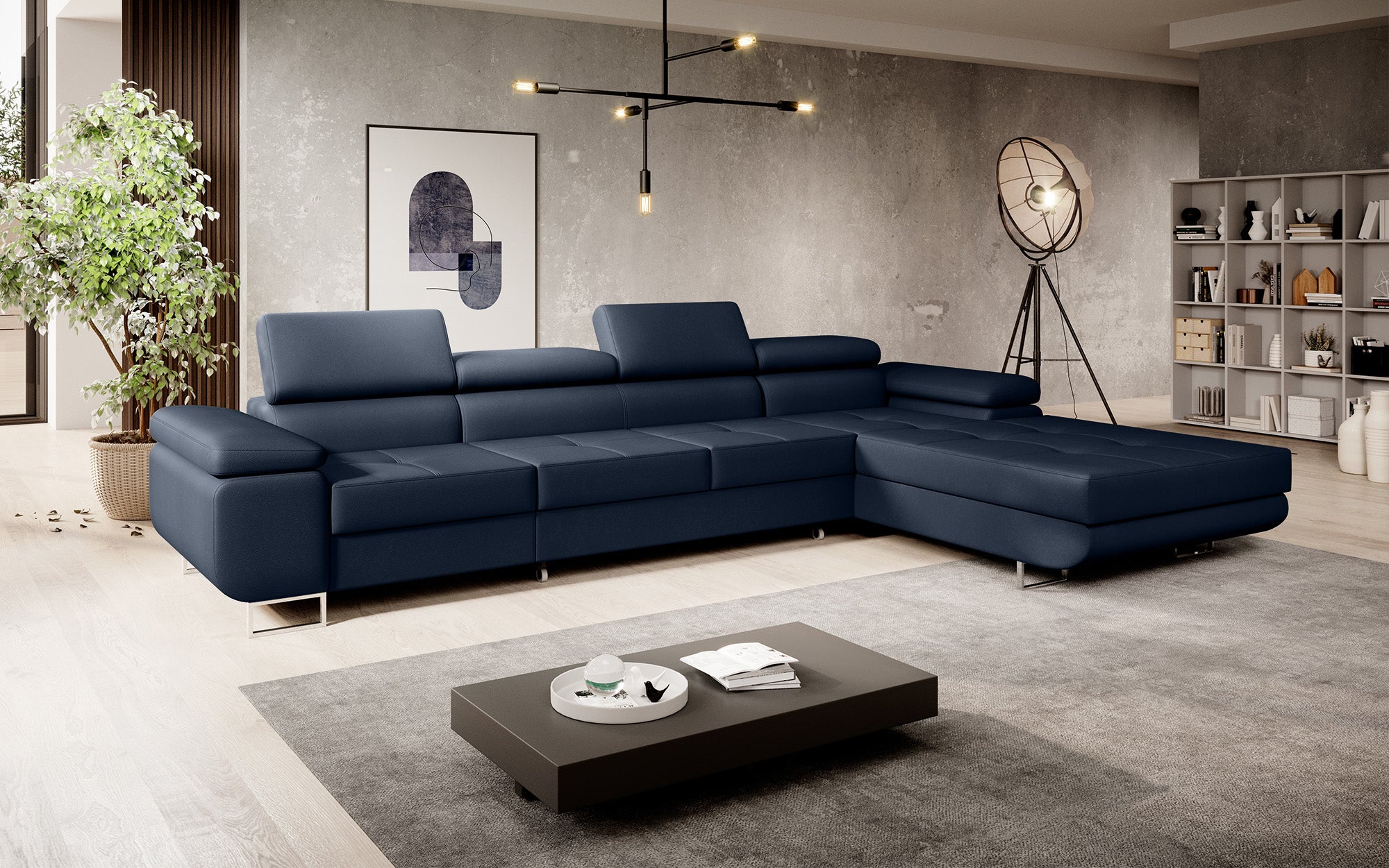 Designer Sofa Calvera Maxi mat Schloof- an Zesummeklappfunktioun a Kënschtläder