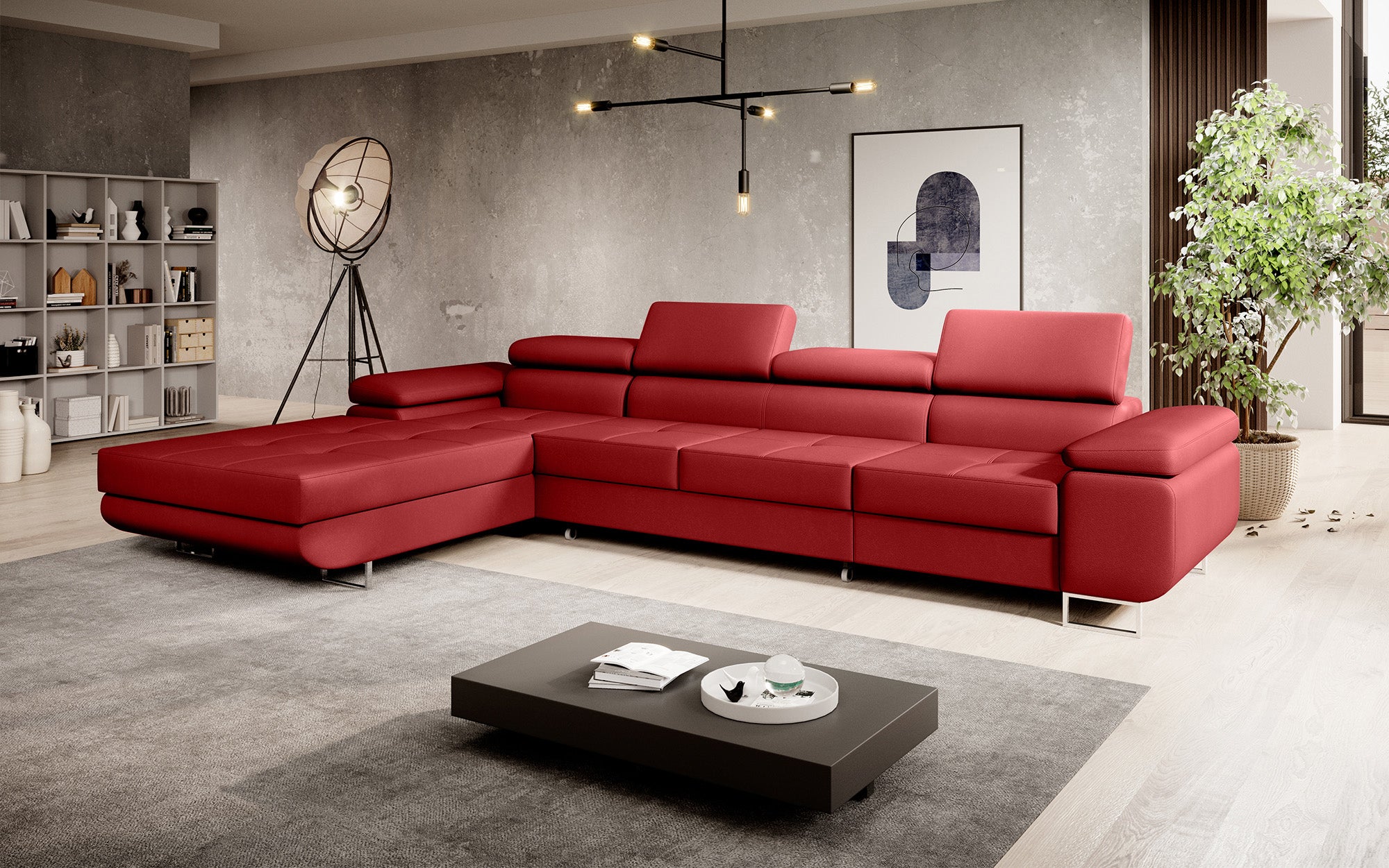 Designer Sofa Calvera Maxi mat Schloof- an Zesummeklappfunktioun a Kënschtläder