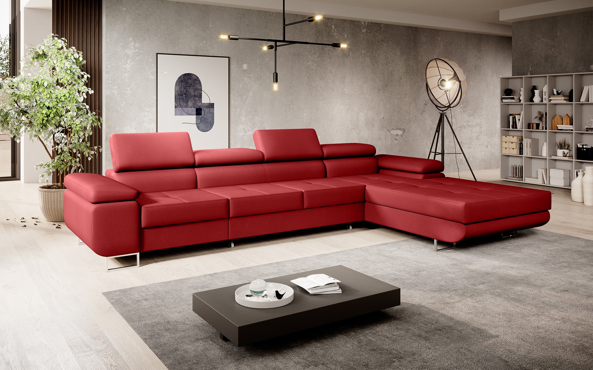 Designer Sofa Calvera Maxi mat Schloof- an Zesummeklappfunktioun a Kënschtläder