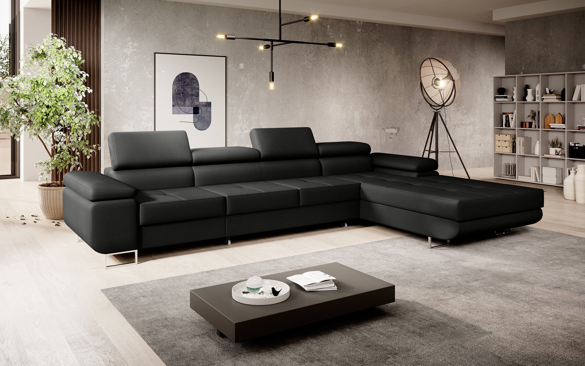 Designer Sofa Calvera Maxi mat Schloof- an Zesummeklappfunktioun a Kënschtläder