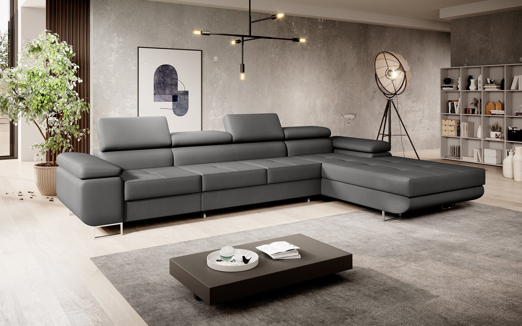 Designer Sofa Calvera Maxi mat Schloof- an Zesummeklappfunktioun a Kënschtläder