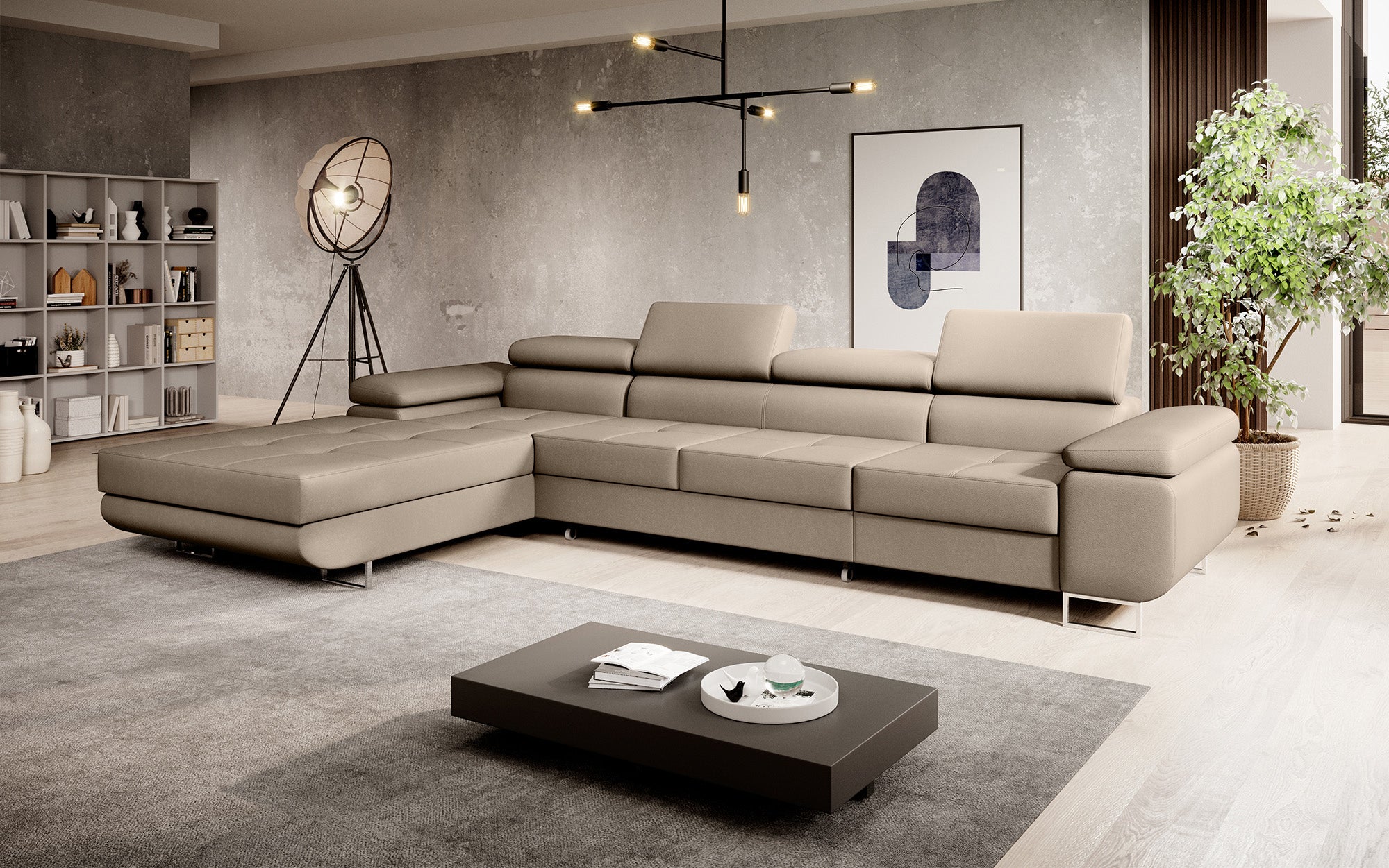 Designer Sofa Calvera Maxi mat Schloof- an Zesummeklappfunktioun a Kënschtläder