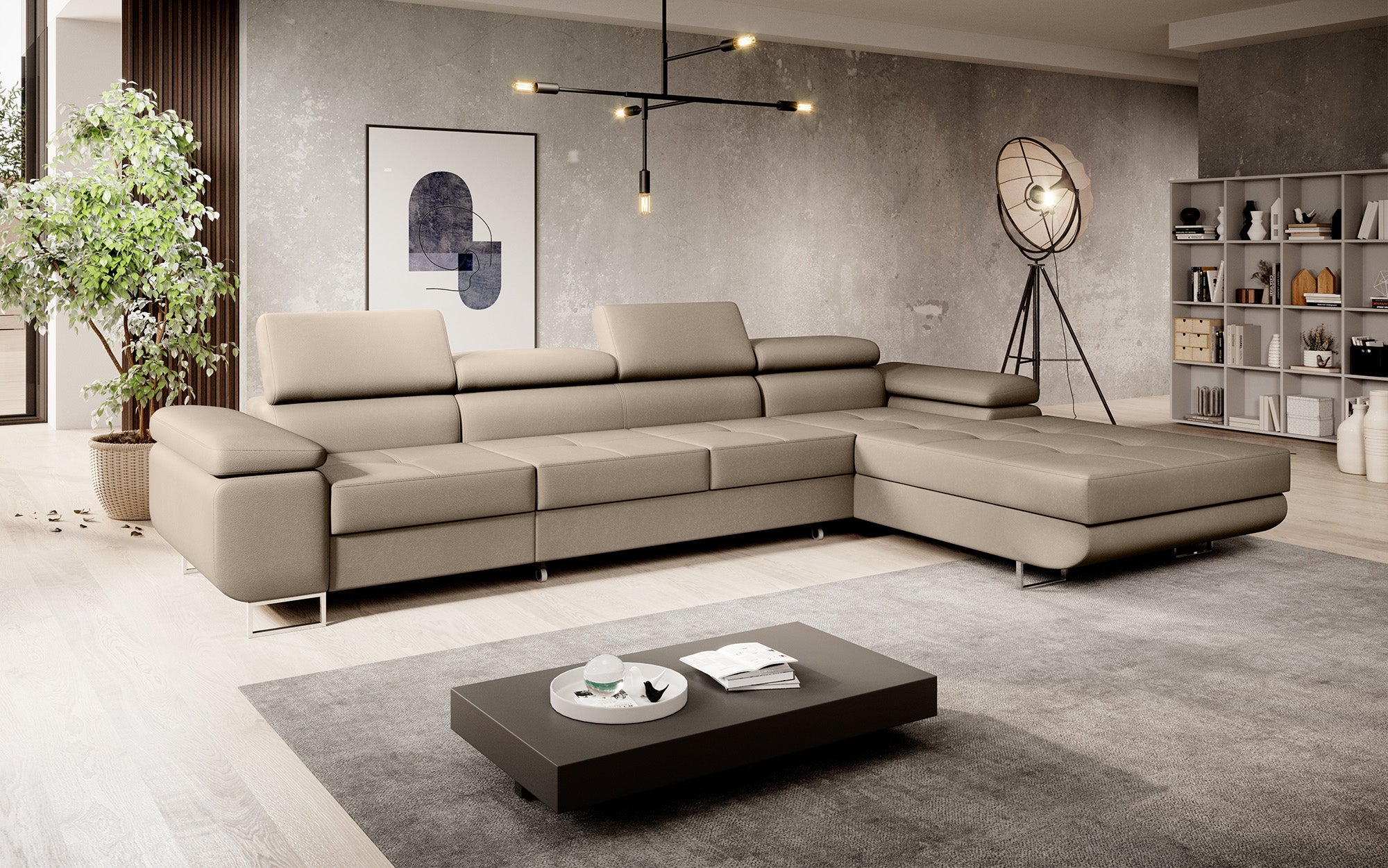 Designer Sofa Calvera Maxi mat Schloof- an Zesummeklappfunktioun a Kënschtläder