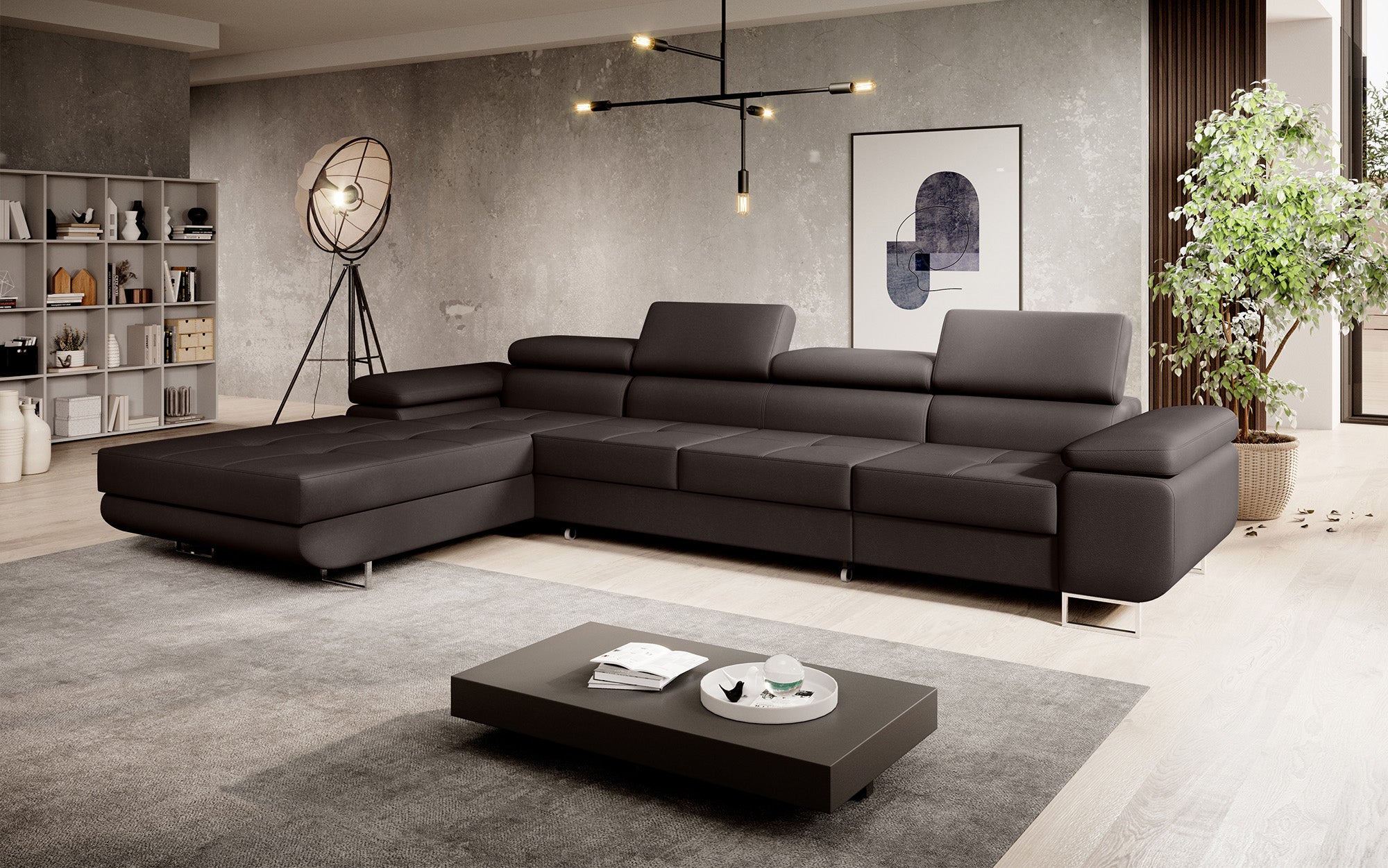 Designer Sofa Calvera Maxi mat Schloof- an Zesummeklappfunktioun a Kënschtläder