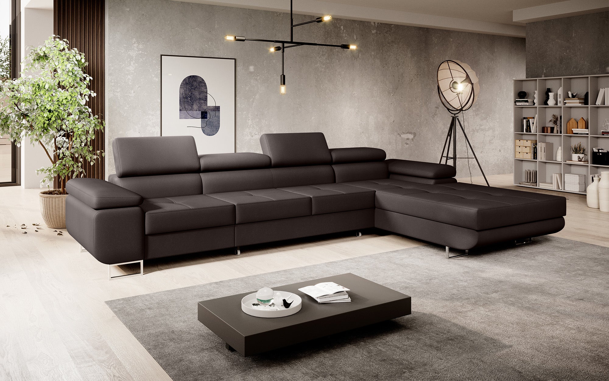 Designer Sofa Calvera Maxi mat Schloof- an Zesummeklappfunktioun a Kënschtläder