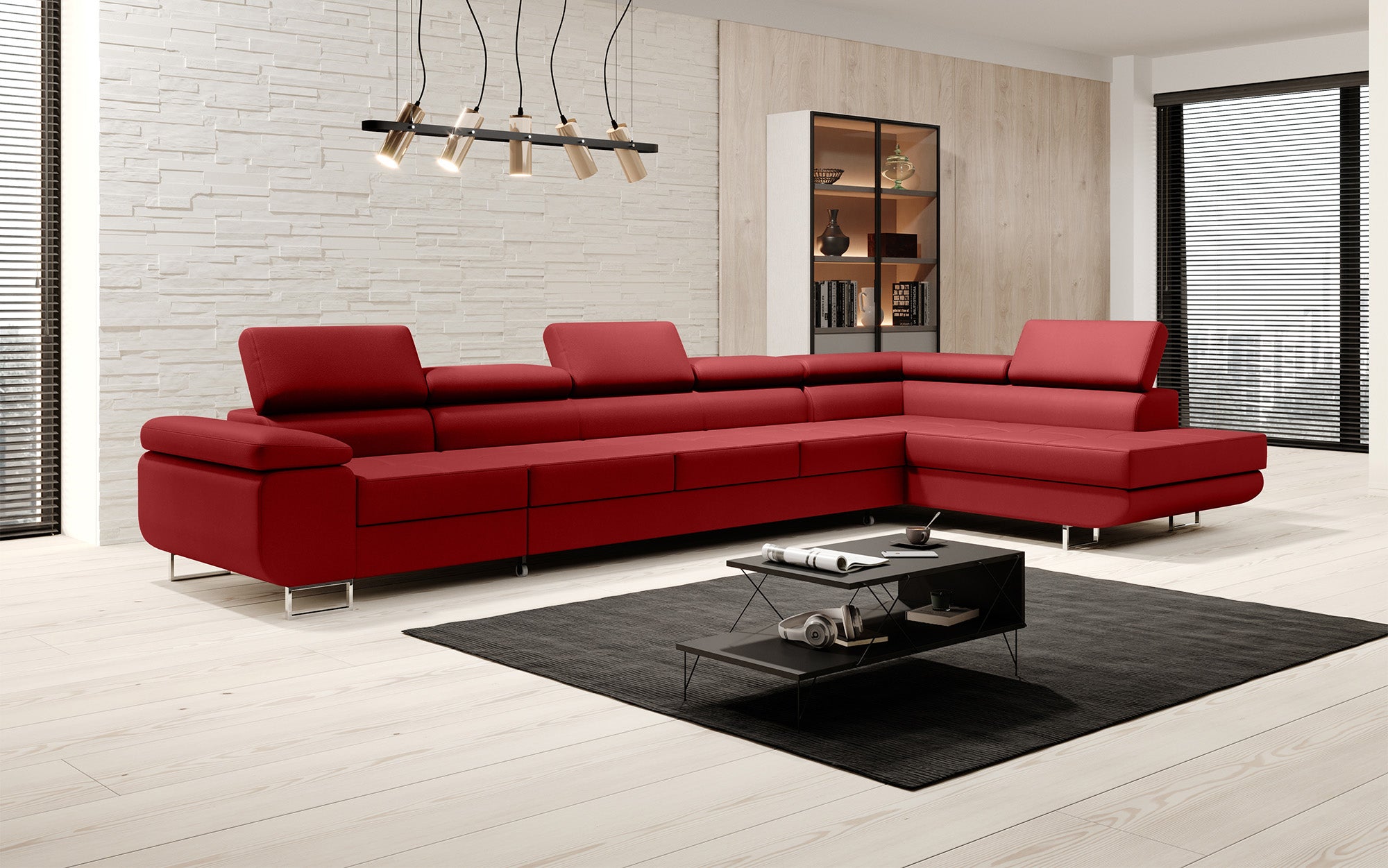 Designer Sofa Maxi mat Schloof- an Zouschloof-Funktioun a Kënschtlechem Lieder