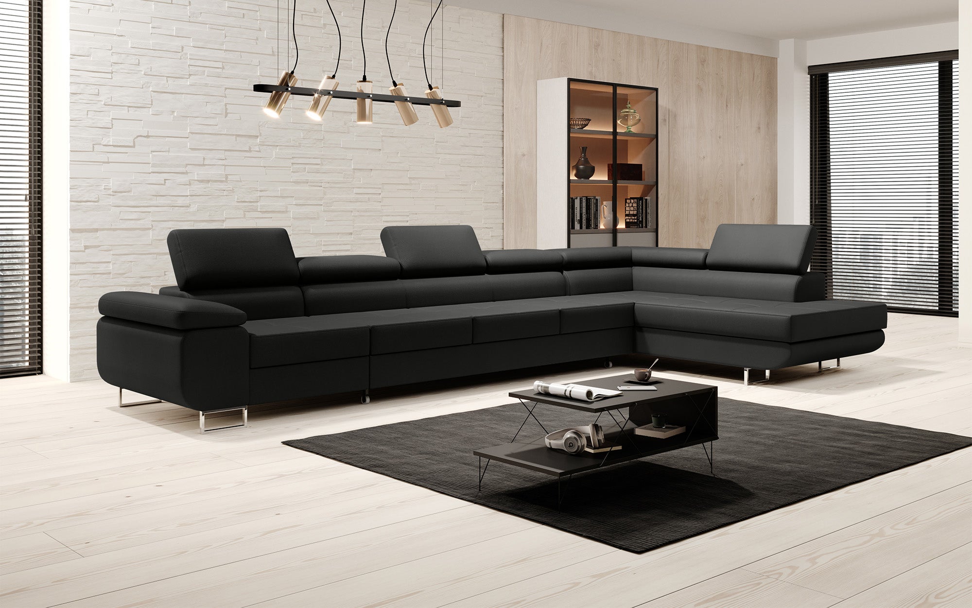 Designer Sofa Maxi mat Schloof- an Zouschloof-Funktioun a Kënschtlechem Lieder