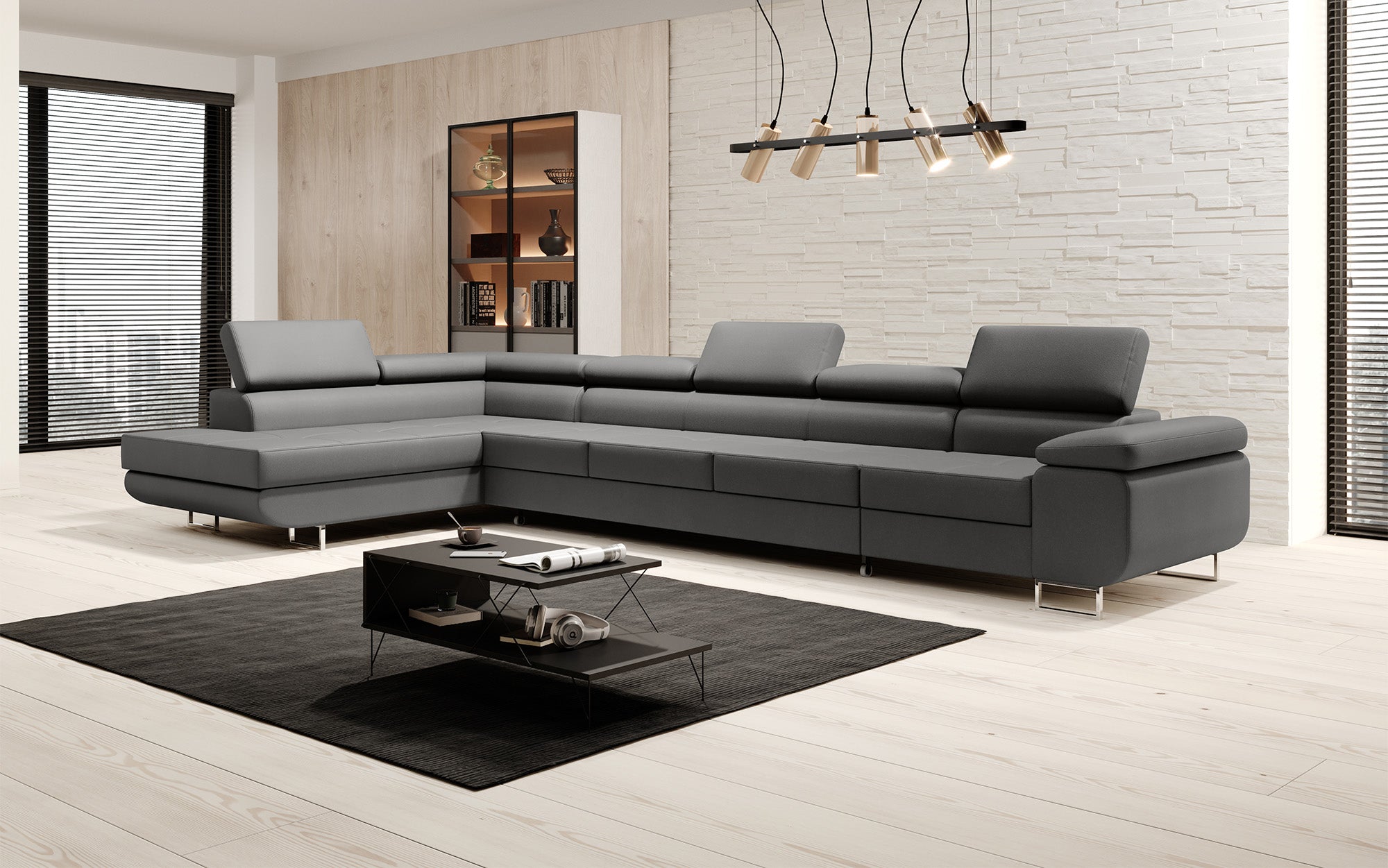 Designer Sofa Maxi mat Schloof- an Zouschloof-Funktioun a Kënschtlechem Lieder