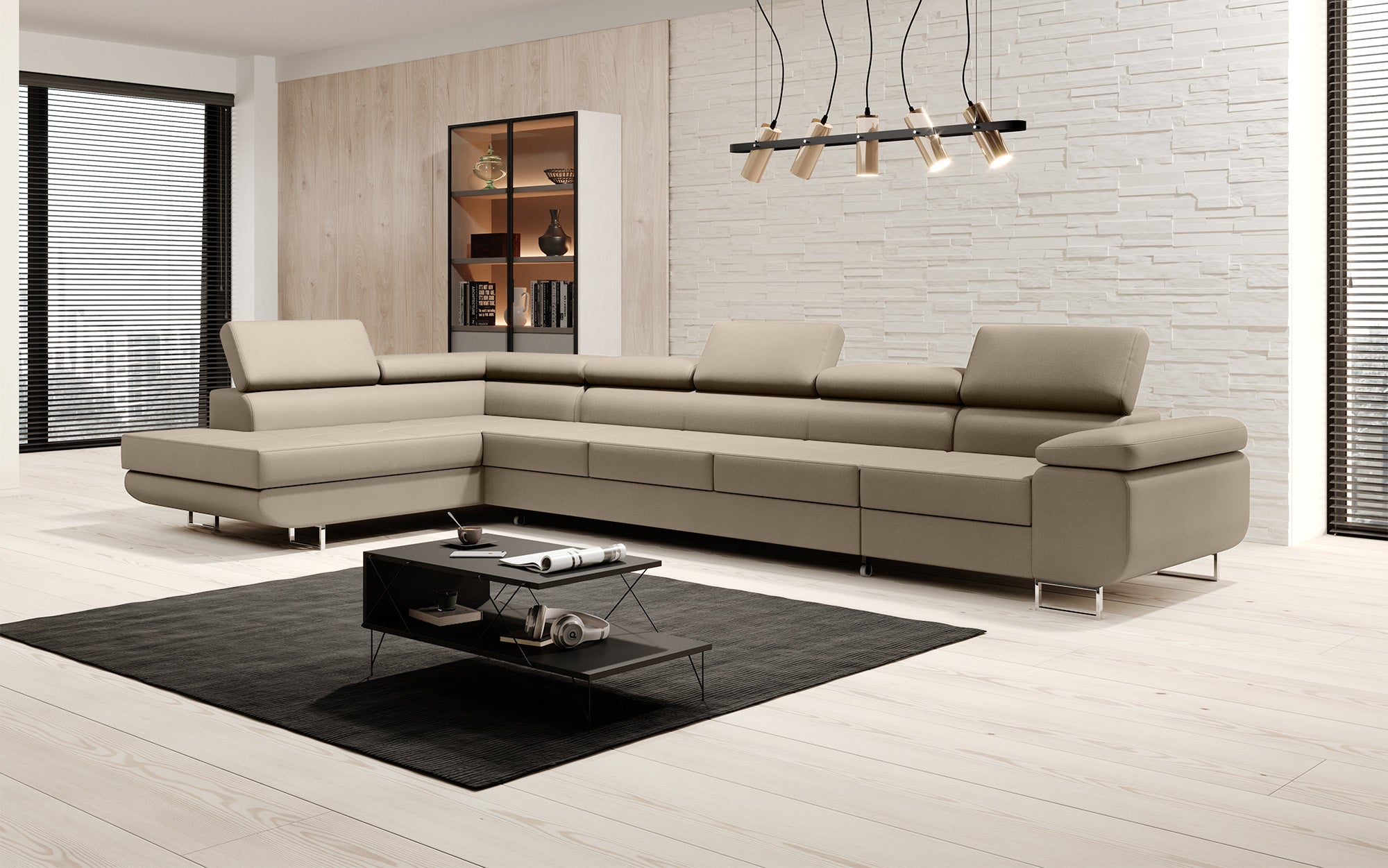 Designer Sofa Maxi mat Schloof- an Zouschloof-Funktioun a Kënschtlechem Lieder