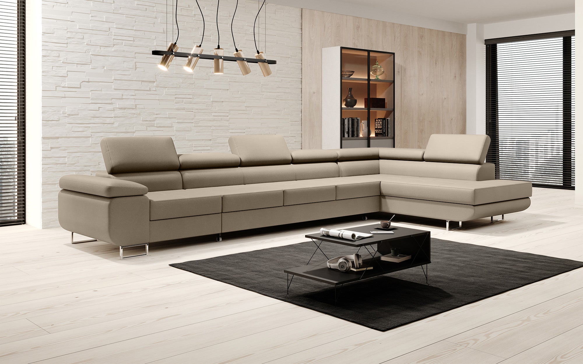 Designer Sofa Maxi mat Schloof- an Zouschloof-Funktioun a Kënschtlechem Lieder