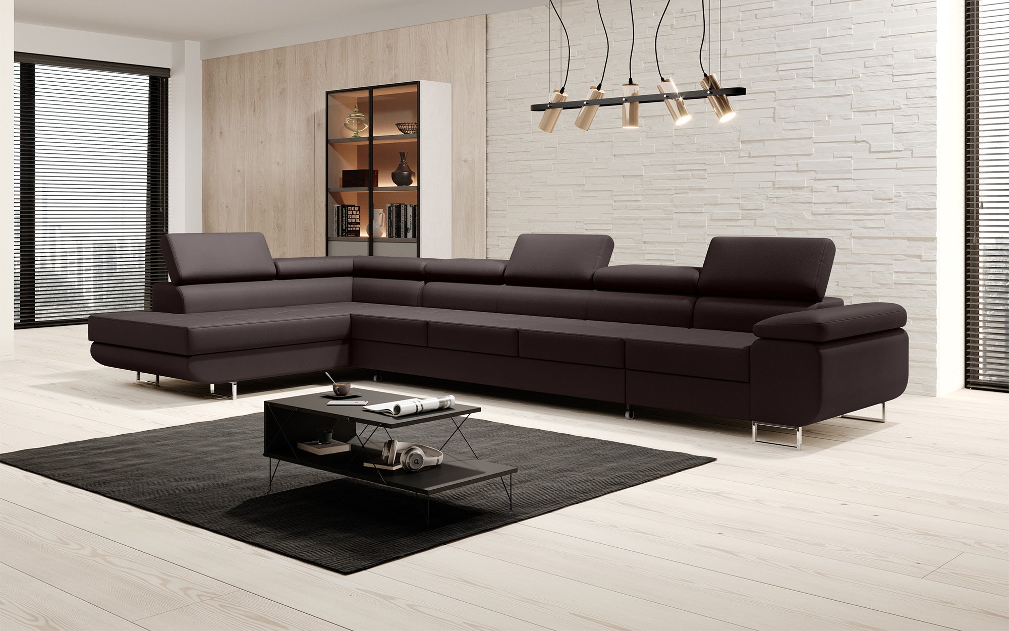Designer Sofa Maxi mat Schloof- an Zouschloof-Funktioun a Kënschtlechem Lieder
