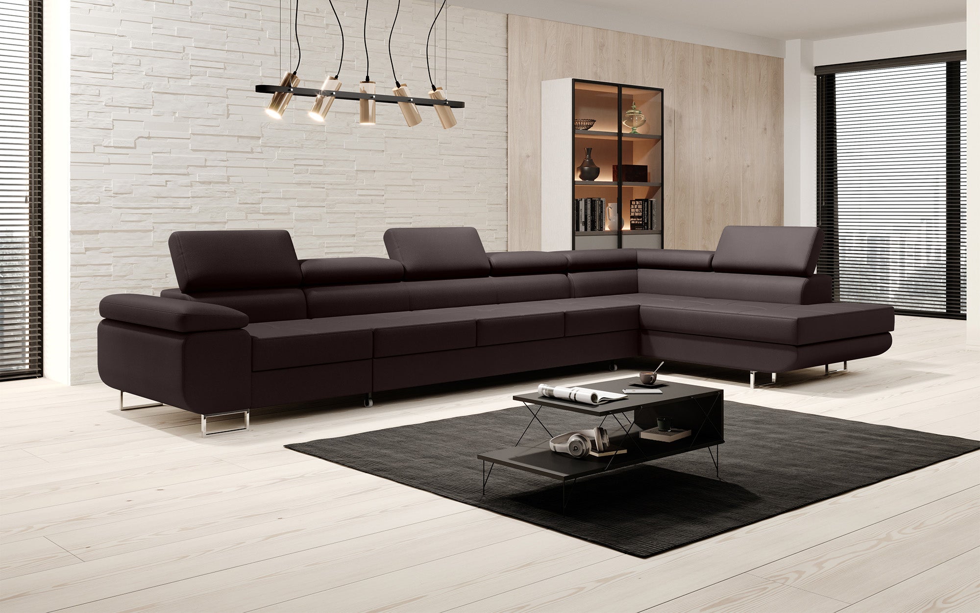 Designer Sofa Maxi mat Schloof- an Zouschloof-Funktioun a Kënschtlechem Lieder