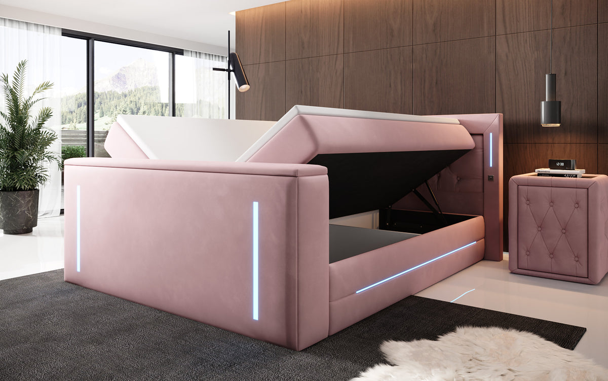 Boxspringbett Divalo mat TV Lift an Stauraum