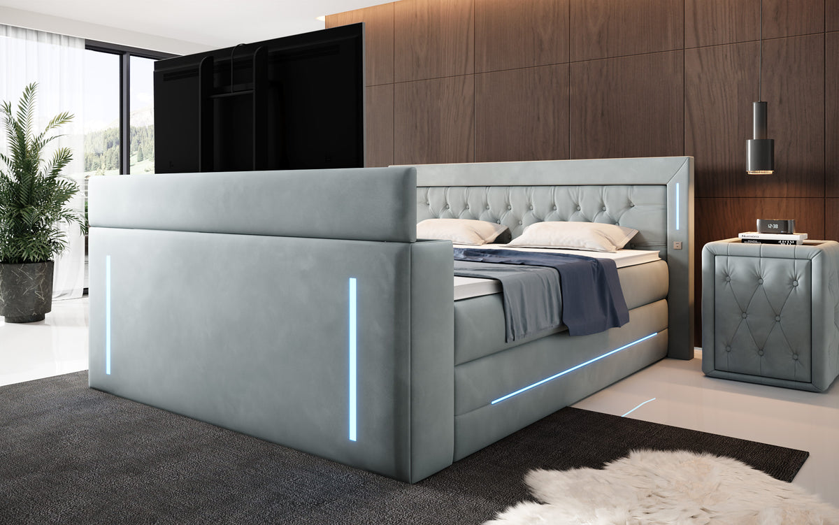 Boxspringbett Divalo mat TV Lift an Stauraum