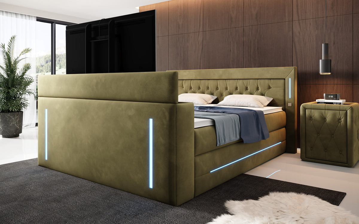 Boxspringbett Divalo mat TV Lift an Stauraum