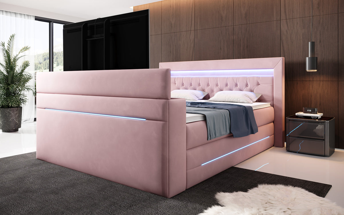 Boxspringbett Pluto mat TV Lift, RGB an Stauraum