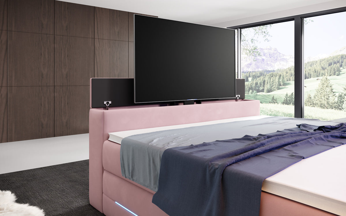 Boxspringbett Pluto mat TV Lift, RGB an Stauraum