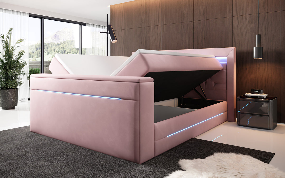 Boxspringbett Pluto mat TV Lift, RGB an Stauraum